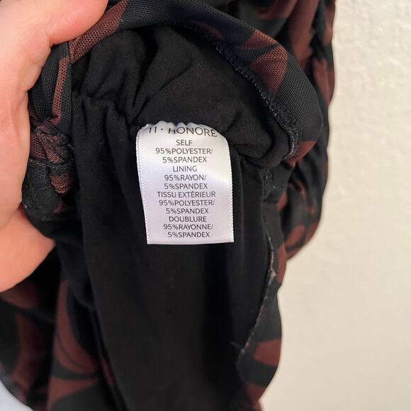 11 Honoré Ruched Midi Dress 1X Mesh Abstract Zebra Animal Print Wedding Cocktail - Picture 8 of 12